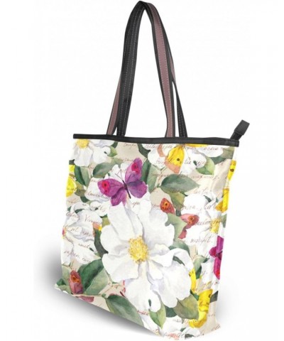 Womens Tote Bag, Vintage Flowers Butterflies Ladies Zip Shoulder Handbags $11.28 Shoulder Bags