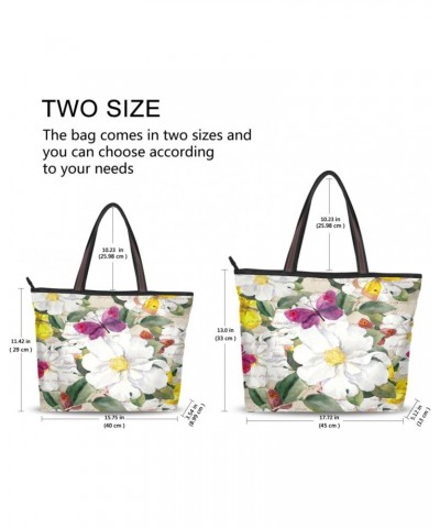 Womens Tote Bag, Vintage Flowers Butterflies Ladies Zip Shoulder Handbags $11.28 Shoulder Bags