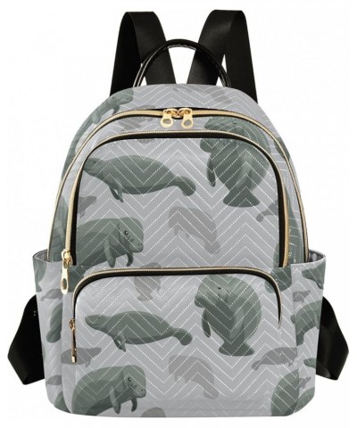 Ocean Women Backpack Manatees Grey Green Anti-Theft Travel Backpack with Luggage Belt Lightweight Handbag Lady Purse Roomy Do...