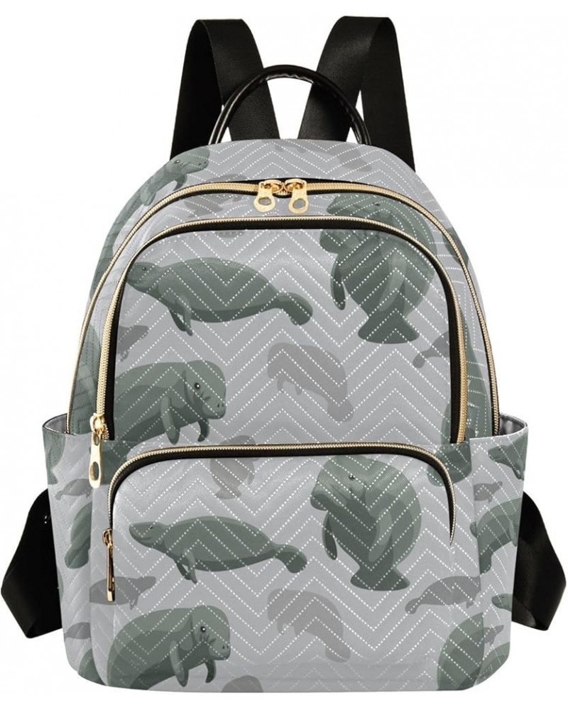 Ocean Women Backpack Manatees Grey Green Anti-Theft Travel Backpack with Luggage Belt Lightweight Handbag Lady Purse Roomy Do...