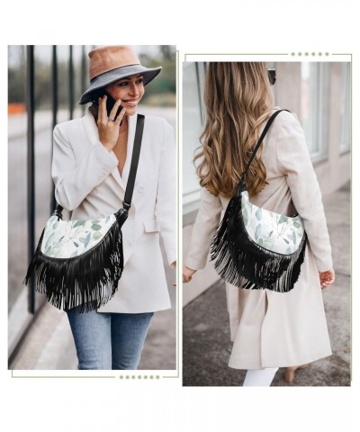 Colorful Eucalyptus Leaves Tassel Crossbody Handbags for Women Ample Capacity Shoulder Bag with Adjustable Strap Durable Cros...