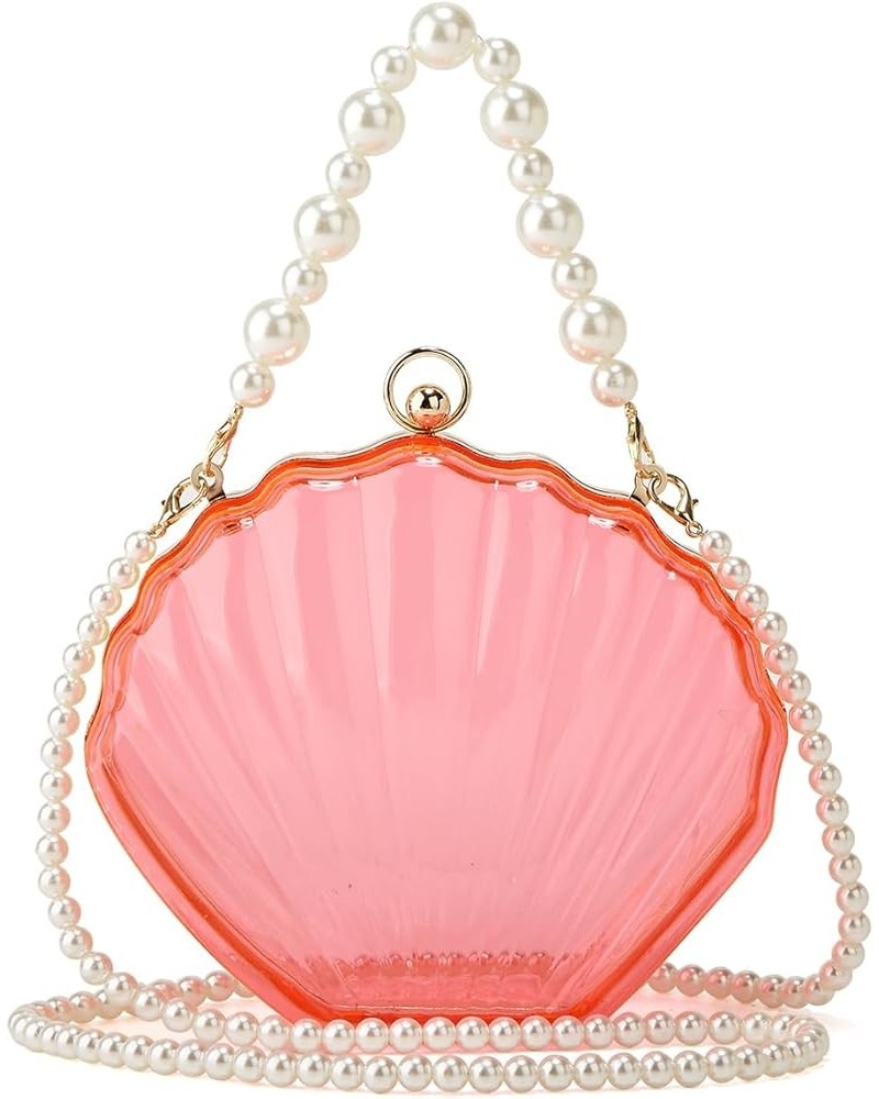 Fairy Shell Purse for Women Eveing Bag Clear Handbag Chic Bright Pearl Purse Party Clutch Shoulder Bag Pink $20.51 Clutches