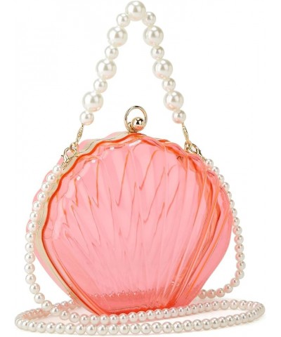 Fairy Shell Purse for Women Eveing Bag Clear Handbag Chic Bright Pearl Purse Party Clutch Shoulder Bag Pink $20.51 Clutches