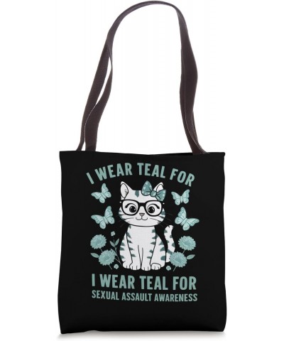 Sexual Assault Awareness I Wear Teal Cute Cat 2024 T Tote Bag $13.19 Totes