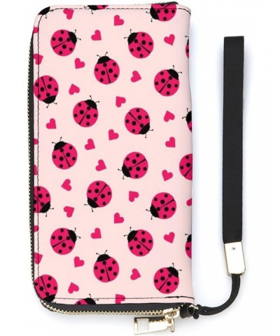 Cute Ladybugs And Hearts Zip Coin Pocket Leather Wallet Vertical Long Wallet for Men Woman With Credit Card Holder $15.33 Wal...