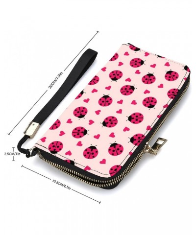 Cute Ladybugs And Hearts Zip Coin Pocket Leather Wallet Vertical Long Wallet for Men Woman With Credit Card Holder $15.33 Wal...