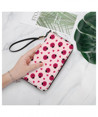 Cute Ladybugs And Hearts Zip Coin Pocket Leather Wallet Vertical Long Wallet for Men Woman With Credit Card Holder $15.33 Wal...