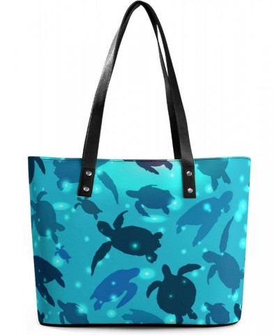 Womens Handbag Turtle Swims Blue Ocean Leather Tote Bag Top Handle Satchel Bags For Lady $16.10 Totes