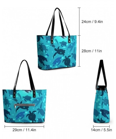 Womens Handbag Turtle Swims Blue Ocean Leather Tote Bag Top Handle Satchel Bags For Lady $16.10 Totes