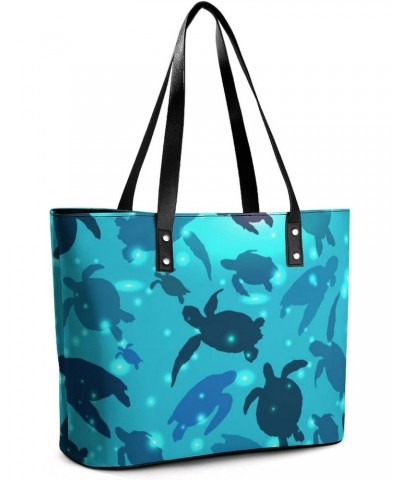 Womens Handbag Turtle Swims Blue Ocean Leather Tote Bag Top Handle Satchel Bags For Lady $16.10 Totes