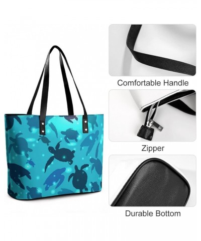 Womens Handbag Turtle Swims Blue Ocean Leather Tote Bag Top Handle Satchel Bags For Lady $16.10 Totes