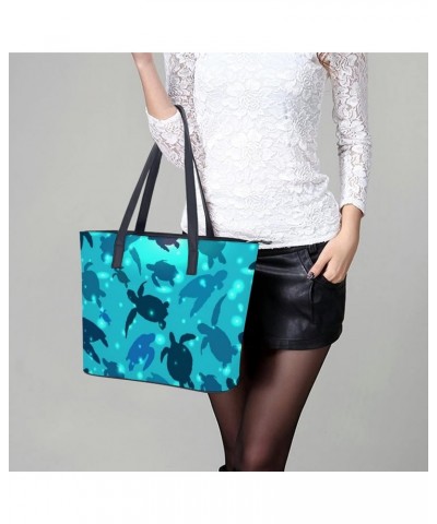 Womens Handbag Turtle Swims Blue Ocean Leather Tote Bag Top Handle Satchel Bags For Lady $16.10 Totes