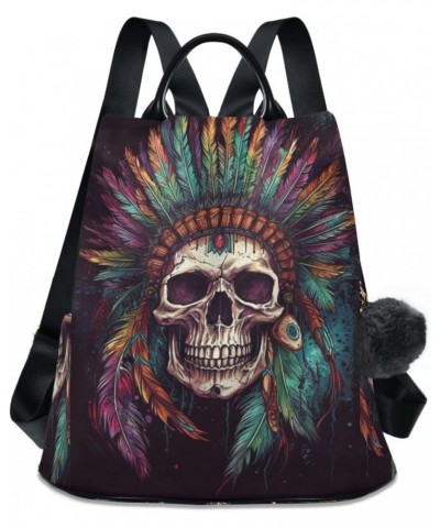 Skull with Feathers Women Backpack, Fashion Anti Theft Casual Daypack Shoulder Bag Purse for Travel Work 15 inches $18.45 Bac...