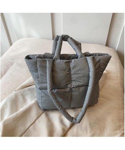 Down Winter Tote Bag Soft Puffer Shoulder Bag Nylon Padding Shopping Bag Large Capacity Grey $15.05 Backpacks