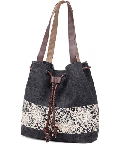 Women's Casual Canvas Lady Handbag Retro Shoulder Bag Dual-use Bag with Paiting Series Black $11.96 Shoulder Bags