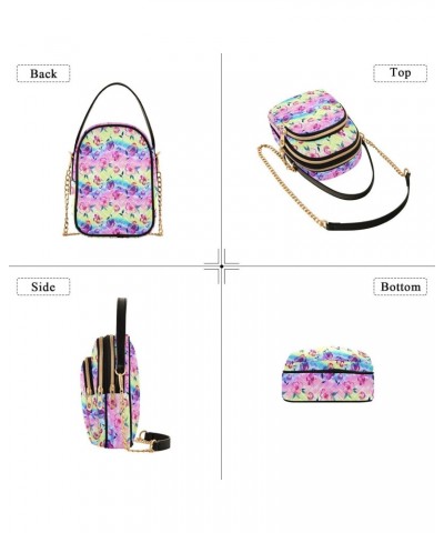 Watercolor Flower Small Crossbody Handbag for Women Mini Over Shoulder Purse with Three Zippered Pockets Durable Crossbody Pu...