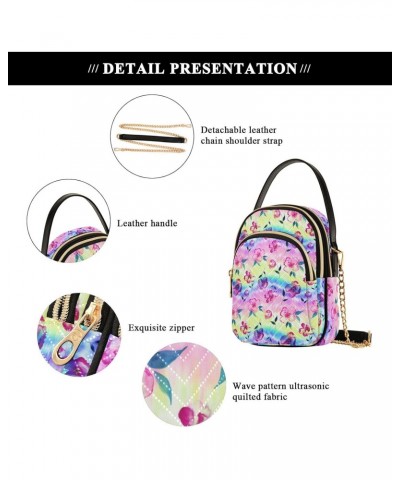 Watercolor Flower Small Crossbody Handbag for Women Mini Over Shoulder Purse with Three Zippered Pockets Durable Crossbody Pu...