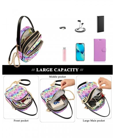 Watercolor Flower Small Crossbody Handbag for Women Mini Over Shoulder Purse with Three Zippered Pockets Durable Crossbody Pu...