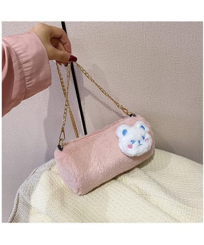 Women cute bears Circle Circular chain Crossbody Bags plush shoulder bag handbag Wallet Purse Bag Girl (A style Pink) A Style...