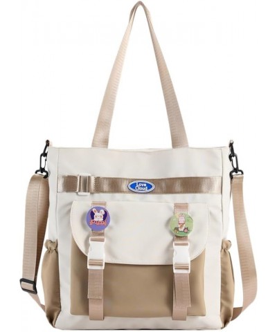 Women Casual Pack Soft Canvas Adjustable Strap Large Capacity Patchwork Handbag Daily Bag Khaki $10.55 Shoulder Bags