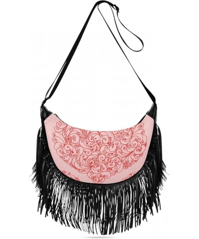 Women Fringe Tassel Cross Body Bag Vivid Purple Flower Leisure Shoulder Bag Color324 $15.59 Crossbody Bags