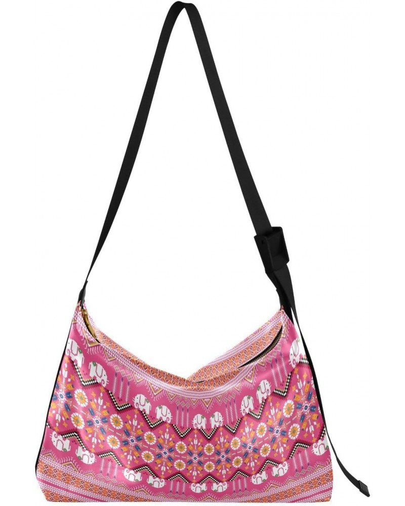 Tribal Ukrainian Geometric Hobo Crossbody Bags for Women Leather Large Shoulder Bag Cross Body Traditional Oriental Pattern T...