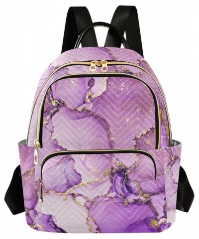 Small Backpack for Women Travel Bag Purple and Shiny Golden Marble Daypack Purse Fashion Shoulder Bag Rucksack Medium B634 $1...