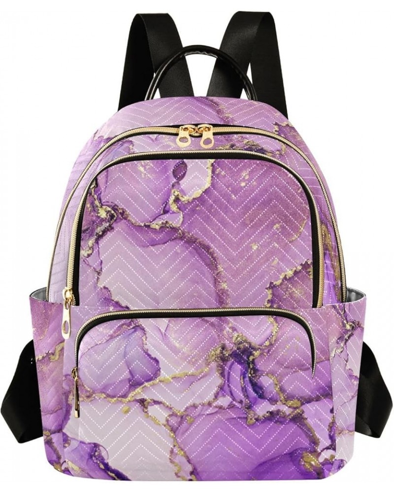 Small Backpack for Women Travel Bag Purple and Shiny Golden Marble Daypack Purse Fashion Shoulder Bag Rucksack Medium B634 $1...