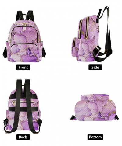 Small Backpack for Women Travel Bag Purple and Shiny Golden Marble Daypack Purse Fashion Shoulder Bag Rucksack Medium B634 $1...