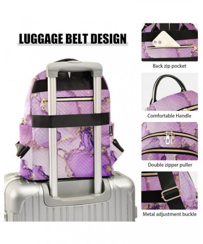 Small Backpack for Women Travel Bag Purple and Shiny Golden Marble Daypack Purse Fashion Shoulder Bag Rucksack Medium B634 $1...