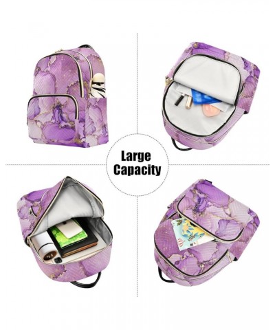 Small Backpack for Women Travel Bag Purple and Shiny Golden Marble Daypack Purse Fashion Shoulder Bag Rucksack Medium B634 $1...