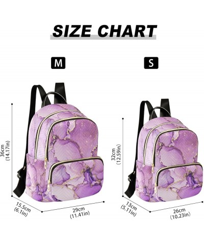 Small Backpack for Women Travel Bag Purple and Shiny Golden Marble Daypack Purse Fashion Shoulder Bag Rucksack Medium B634 $1...