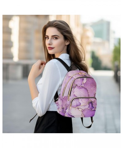 Small Backpack for Women Travel Bag Purple and Shiny Golden Marble Daypack Purse Fashion Shoulder Bag Rucksack Medium B634 $1...