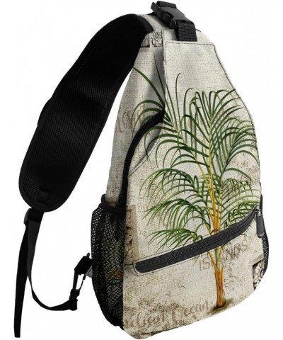 Sling Bag Crossbody Bag for Women Men Vintage Tropical Palm Tree Mottled Burlap Texture Waterproof Hiking Backpack Lightweigh...