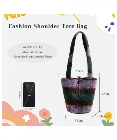 Tweed Handbag for Women Tartan Shoulder Bag Medium Capacity Tote Bag Elegant Hobo Bag Soft Top Handle Bag Purple $15.83 Handbags