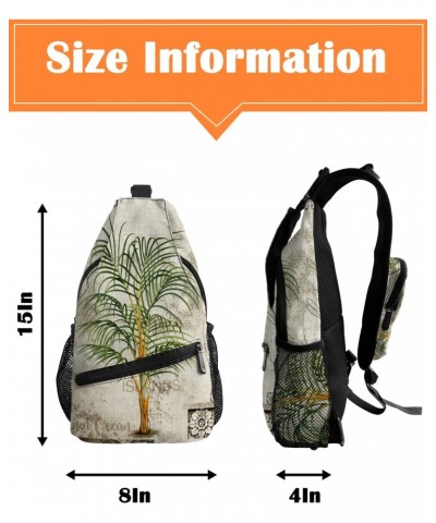 Sling Bag Crossbody Bag for Women Men Vintage Tropical Palm Tree Mottled Burlap Texture Waterproof Hiking Backpack Lightweigh...