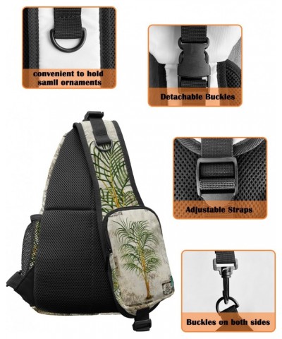 Sling Bag Crossbody Bag for Women Men Vintage Tropical Palm Tree Mottled Burlap Texture Waterproof Hiking Backpack Lightweigh...