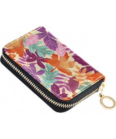 Autumn Maple Leaf Credit Card Wallet, Leather Zipper Card Cases Holder for Women RFID Blocking Small Wallet $10.83 Wallets