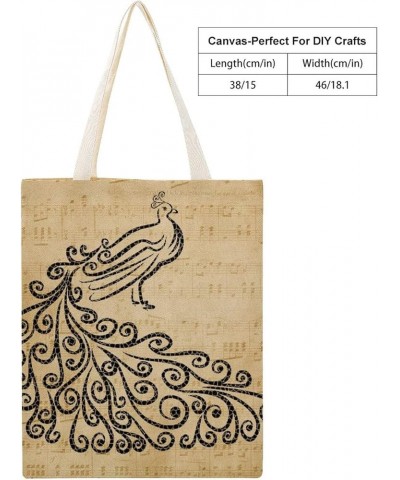 Canvas Tote Bag, Flower Retro Peacock Shopping Bag with Zipper & Handle for School Travel, Reusable Shopping Grocery Bags Sty...