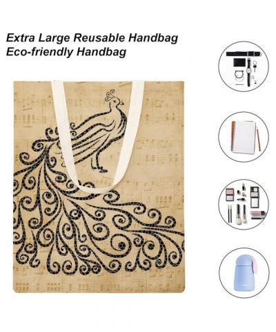 Canvas Tote Bag, Flower Retro Peacock Shopping Bag with Zipper & Handle for School Travel, Reusable Shopping Grocery Bags Sty...