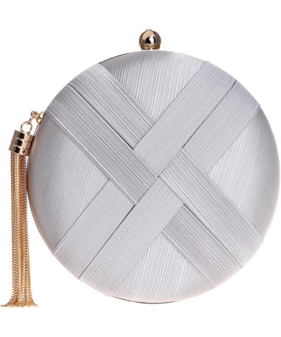 Womens Evening Clutch Bag Silk Satin Round Purses with Tassel Pendant for Wedding Bridal Prom Party White $34.55 Evening Bags