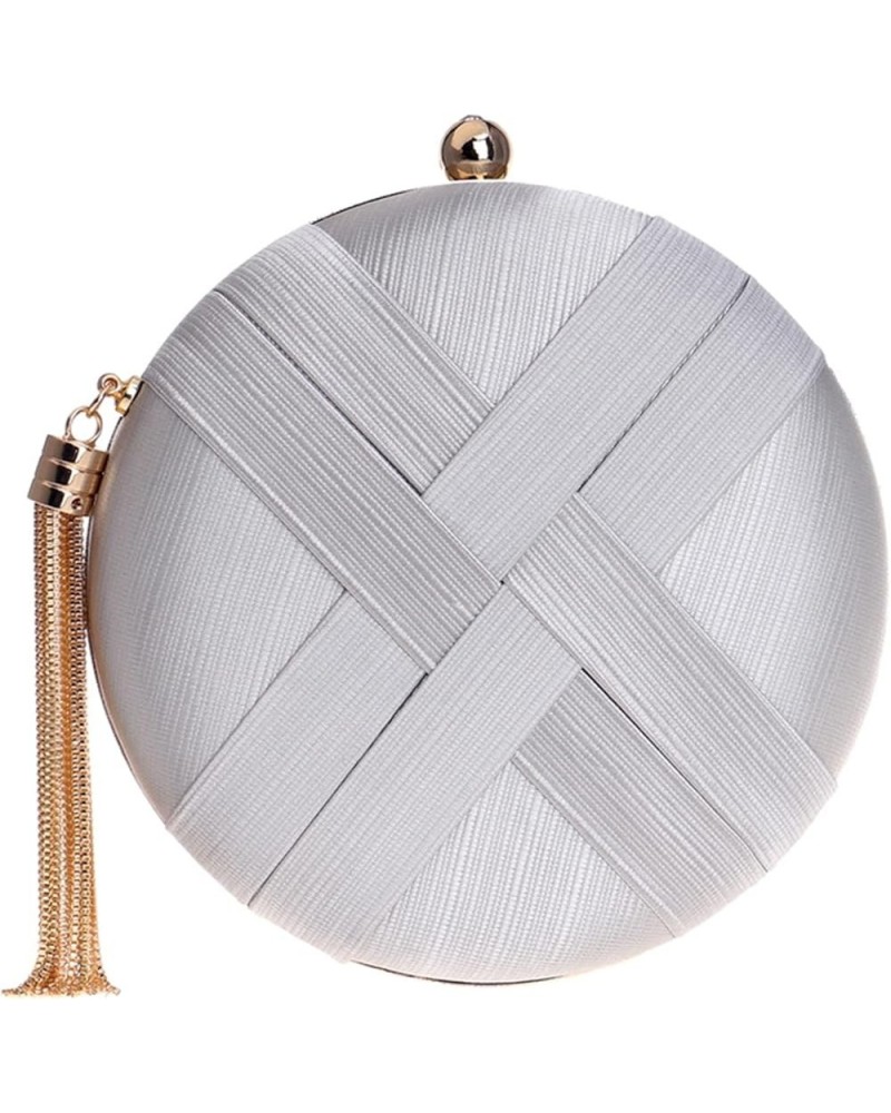 Womens Evening Clutch Bag Silk Satin Round Purses with Tassel Pendant for Wedding Bridal Prom Party White $34.55 Evening Bags