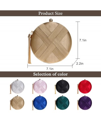 Womens Evening Clutch Bag Silk Satin Round Purses with Tassel Pendant for Wedding Bridal Prom Party White $34.55 Evening Bags