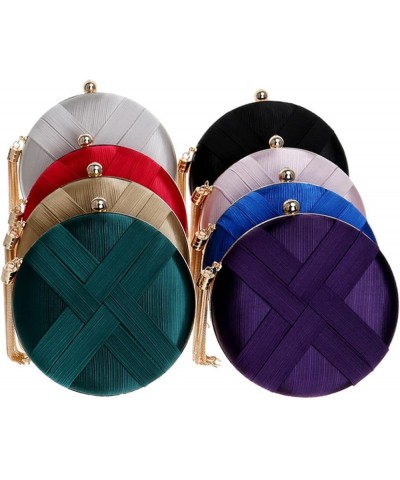 Womens Evening Clutch Bag Silk Satin Round Purses with Tassel Pendant for Wedding Bridal Prom Party White $34.55 Evening Bags