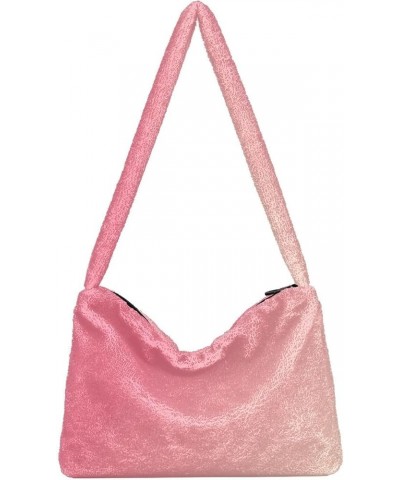 Glitter Gradient Color Women Hobo Handbag, Fur Tote Womens Shoulder Purse Gradient Pink $12.59 Totes