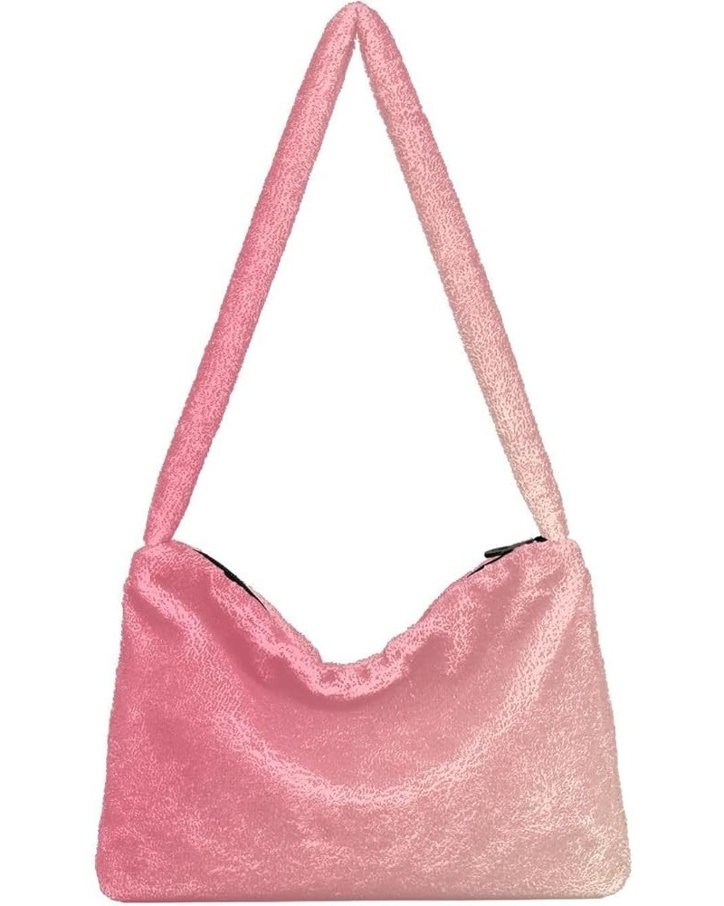 Glitter Gradient Color Women Hobo Handbag, Fur Tote Womens Shoulder Purse Gradient Pink $12.59 Totes