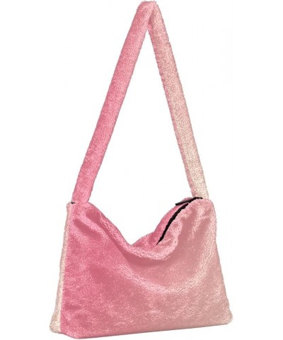 Glitter Gradient Color Women Hobo Handbag, Fur Tote Womens Shoulder Purse Gradient Pink $12.59 Totes