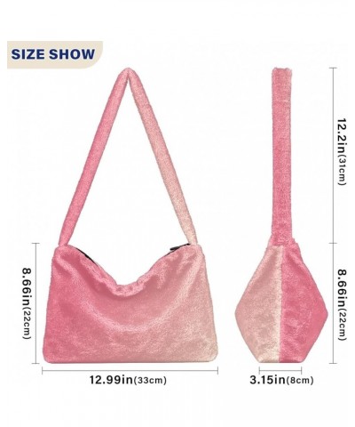 Glitter Gradient Color Women Hobo Handbag, Fur Tote Womens Shoulder Purse Gradient Pink $12.59 Totes