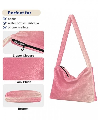 Glitter Gradient Color Women Hobo Handbag, Fur Tote Womens Shoulder Purse Gradient Pink $12.59 Totes