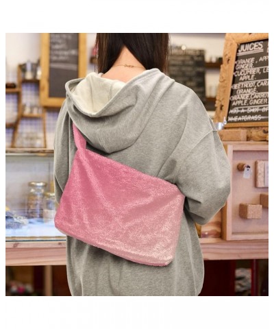 Glitter Gradient Color Women Hobo Handbag, Fur Tote Womens Shoulder Purse Gradient Pink $12.59 Totes